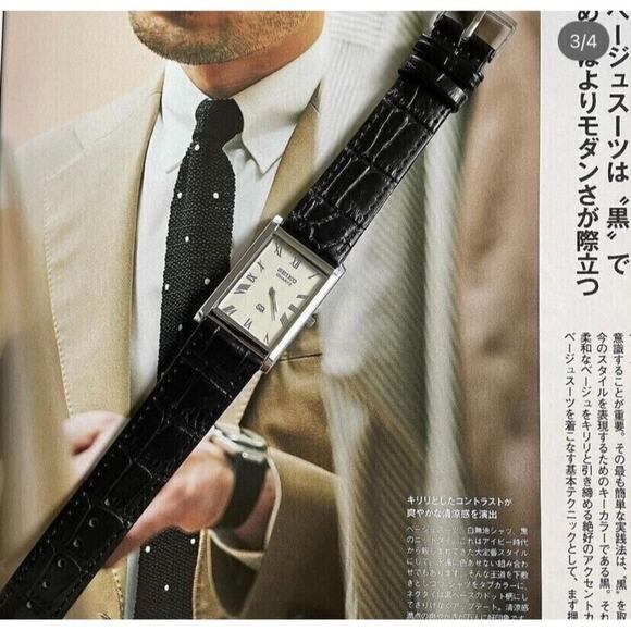 Vintage Style Seiko Quartz Mens Silver Watch & White accents W/ Leather Strap - Picture 3 of 5